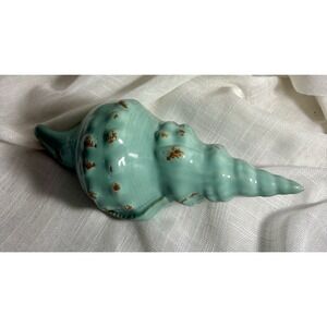 Vintage Aqua Blue Conch Ceramic Seashell Beach Seafoam